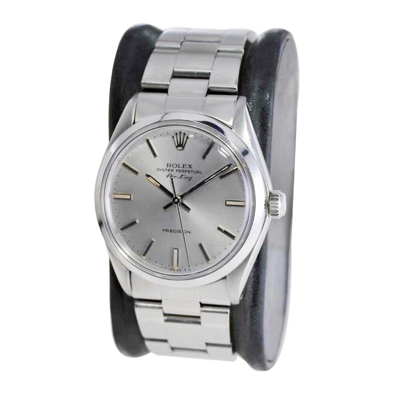 Rolex Stainless Steel Oyster Perpetual Air King with Original Silver Dial 1980's For Sale 7