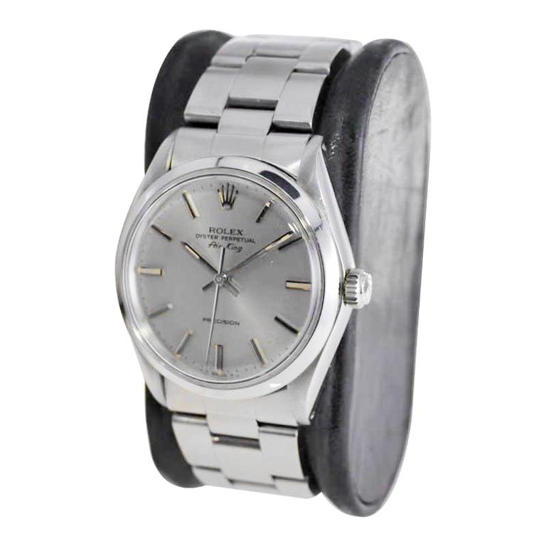 Rolex Stainless Steel Oyster Perpetual Air King with Original Silver Dial 1980's For Sale 2