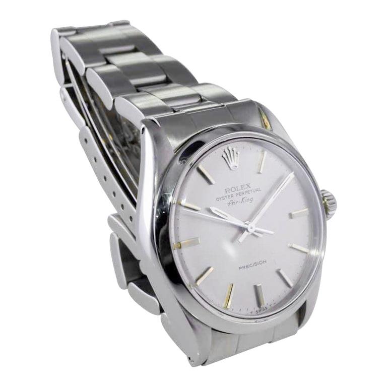 Rolex Stainless Steel Oyster Perpetual Air King with Original Silver Dial 1980's For Sale 9
