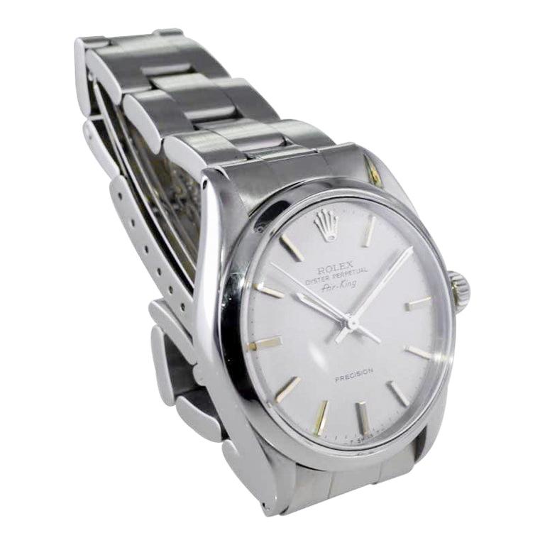 Rolex Stainless Steel Oyster Perpetual Air King with Original Silver Dial 1980's For Sale 10