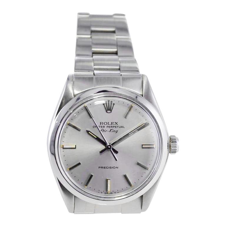 Rolex Stainless Steel Oyster Perpetual Air King with Original Silver Dial 1980's For Sale 4