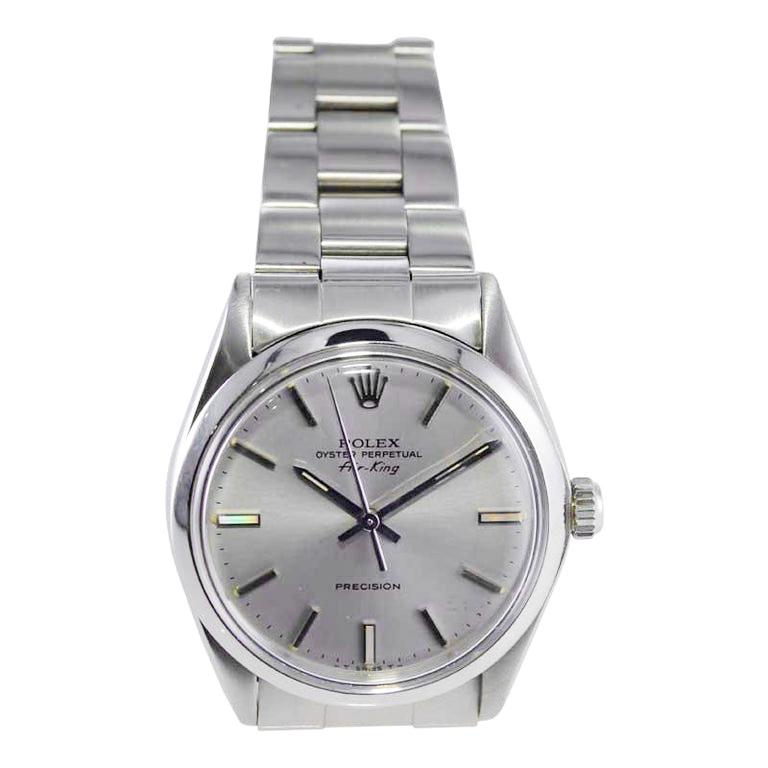 Rolex Stainless Steel Oyster Perpetual Air King with Original Silver Dial 1980's For Sale 5