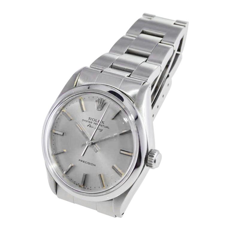 Rolex Stainless Steel Oyster Perpetual Air King with Original Silver Dial 1980's For Sale 6
