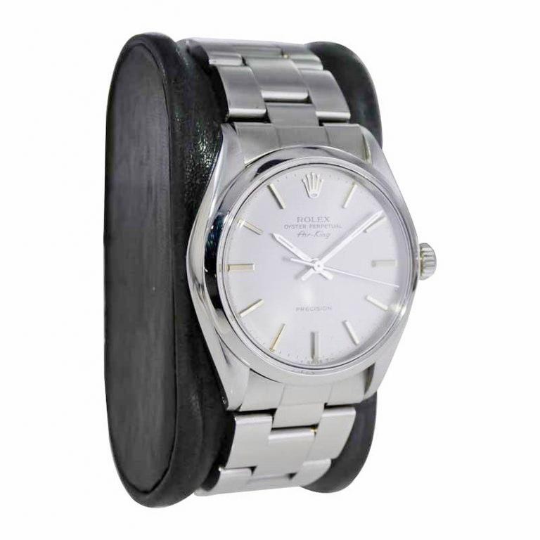 Modern Rolex Stainless Steel Oyster Perpetual Air King with Original Silver Dial 1980's For Sale
