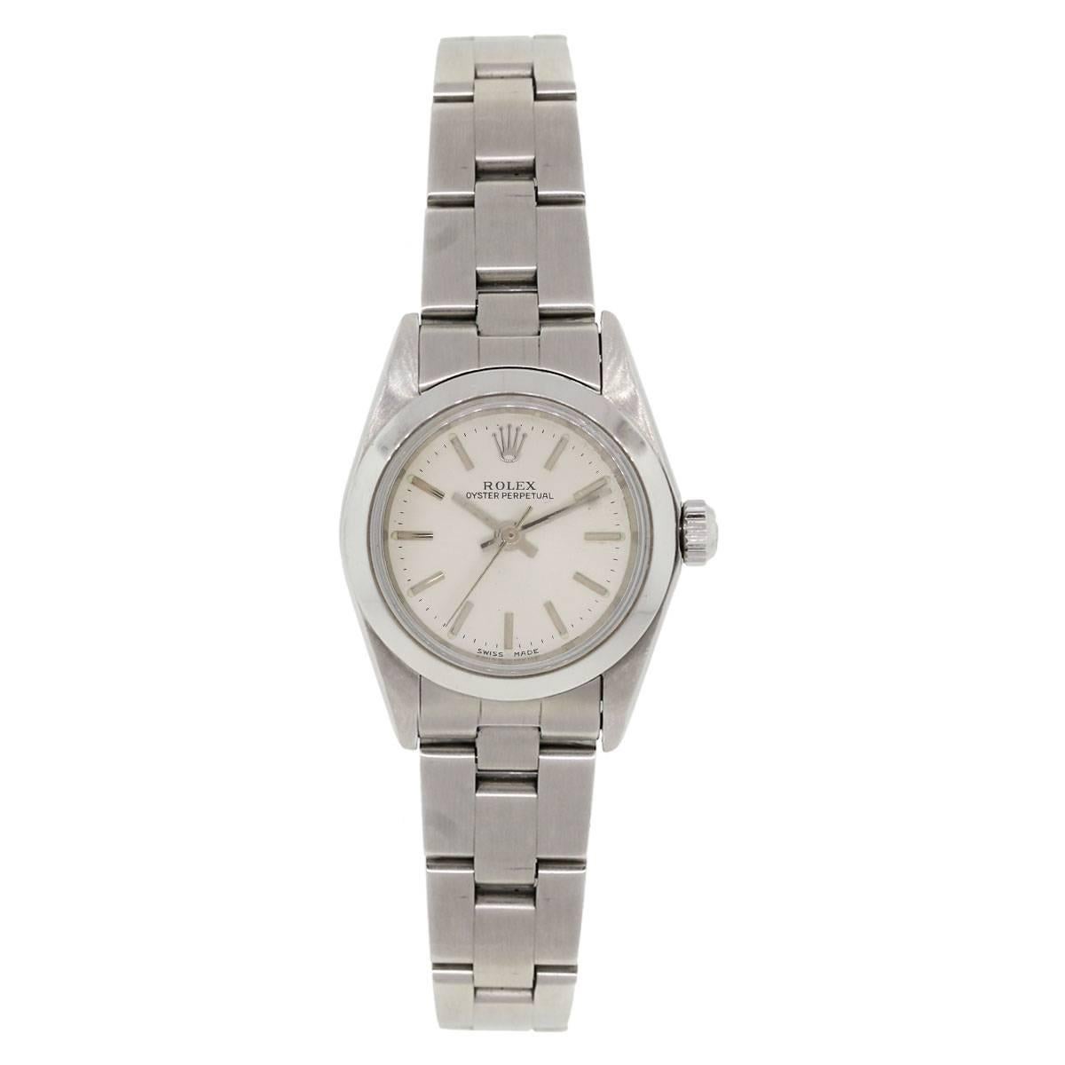 Brand: Rolex
MPN: 76080
Model: Oyster Perpetual (non date)
Case Material: Stainless steel
Case Diameter: 24mm
Crystal: Scratch resistant sapphire
Bezel: Smooth stainless steel bezel
Dial: Silver non date dial with silver stick hour markers
Bracelet: