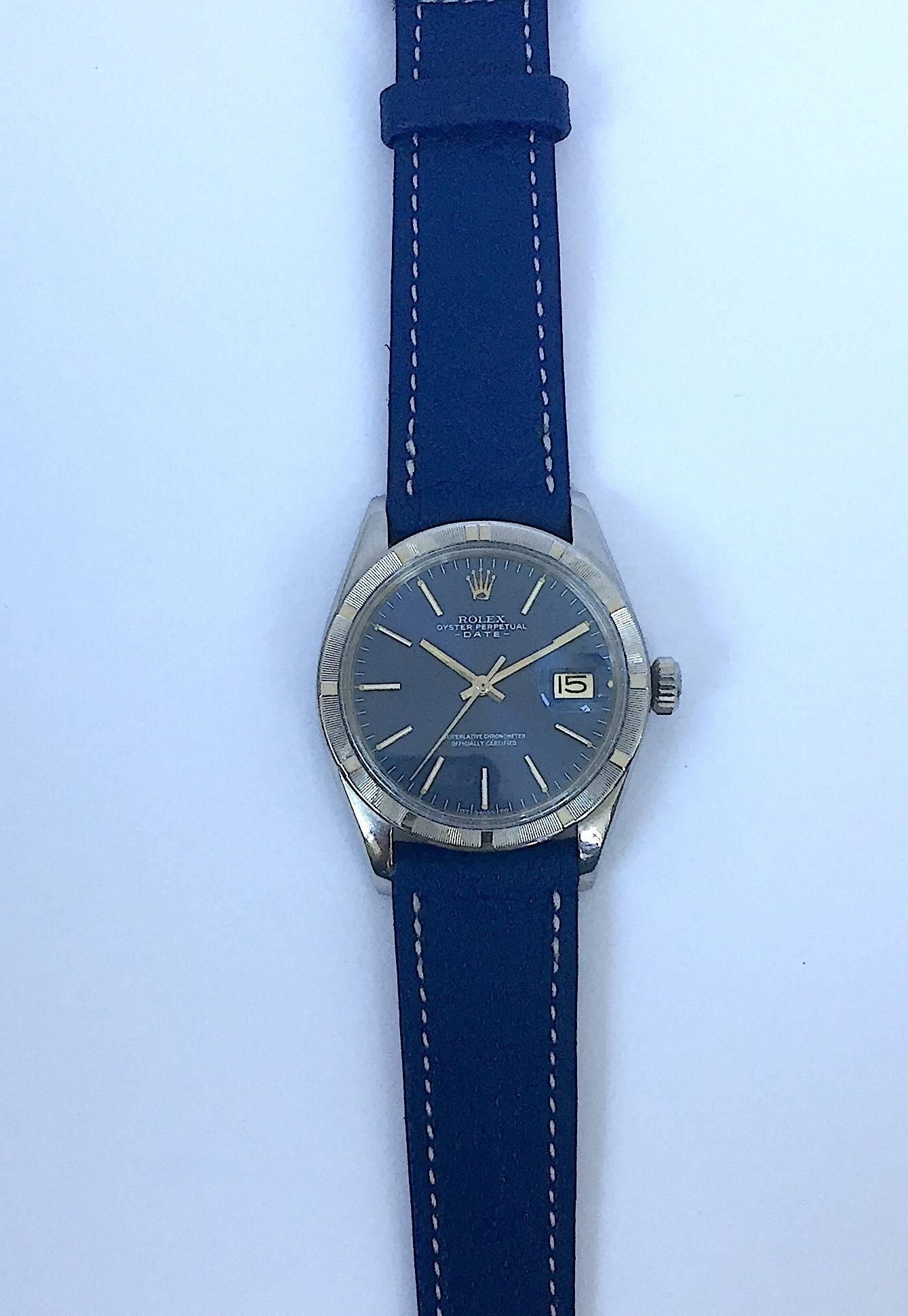 Rolex Stainless Steel Oyster Perpetual Blue Dial Automatic Wristwatch, 1970s For Sale 1