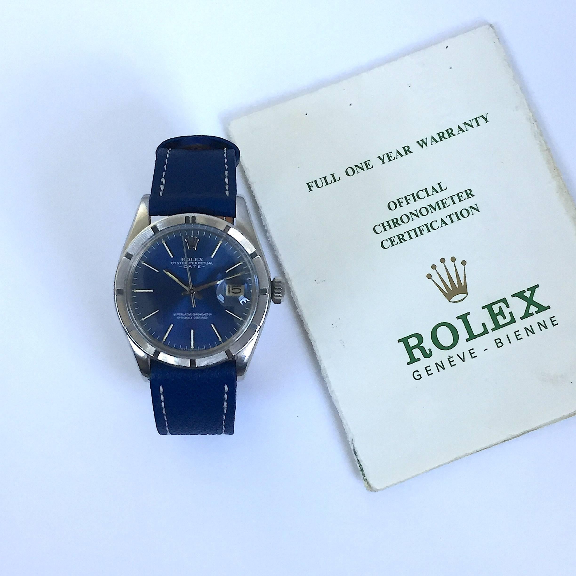 Rolex Stainless Steel Oyster Perpetual Blue Dial Automatic Wristwatch, 1970s For Sale 3