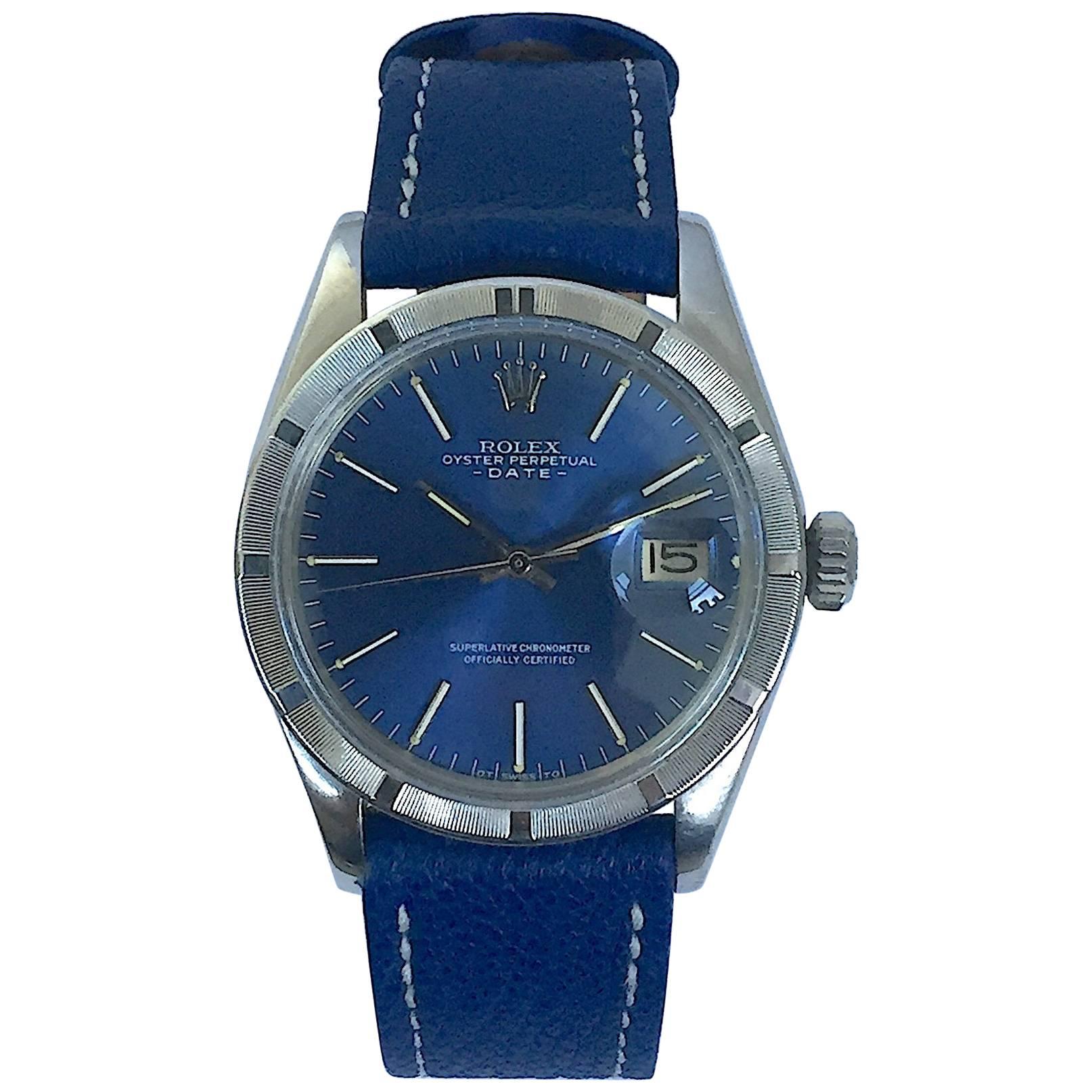Rolex Stainless Steel Oyster Perpetual Blue Dial Automatic Wristwatch, 1970s For Sale