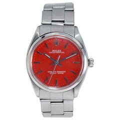 Rolex Oyster Perpetual in acciaio inossidabile con quadrante rosso personalizzato degli anni '60