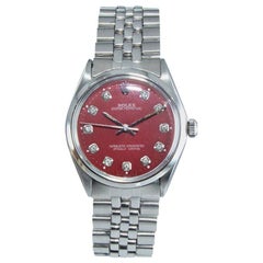Rolex Stainless Steel Oyster Perpetual Custom Red Diamond Dial, circa 1970s