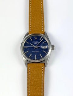 Rolex Stainless Steel Oyster Perpetual Date Blue Wave Dial Watch