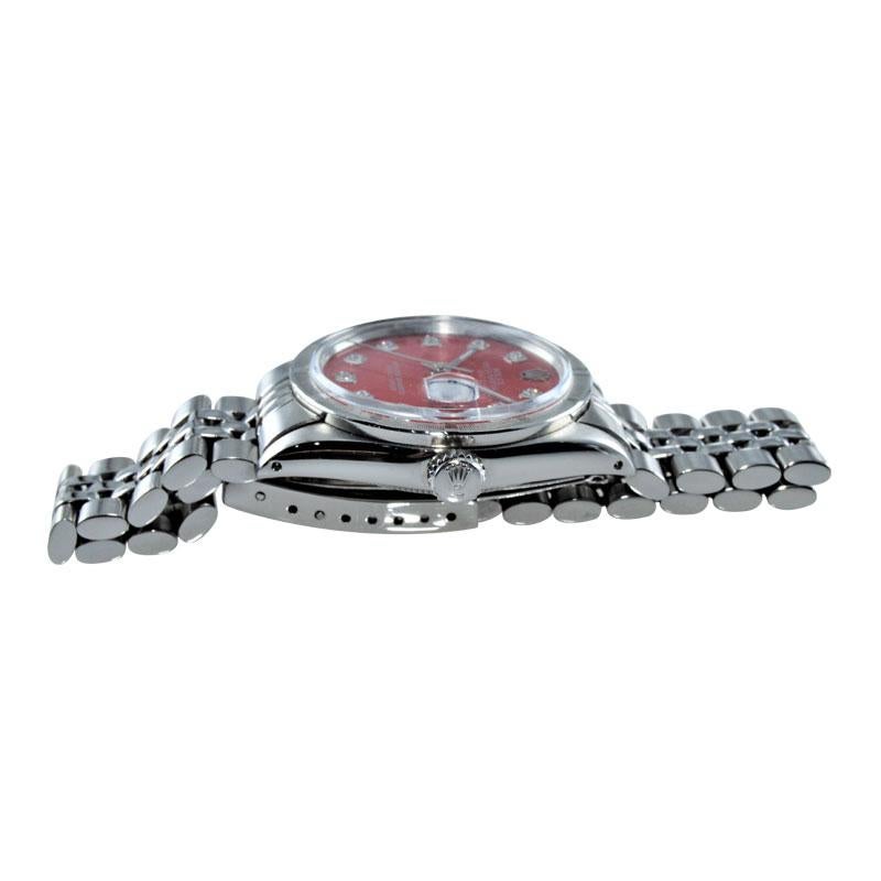 Rolex Stainless Steel Oyster Perpetual Date Red Diamond Dial Watch 1