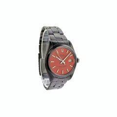 Rolex Stainless Steel Oyster Perpetual Date Red Orange Dial Automatic Watch