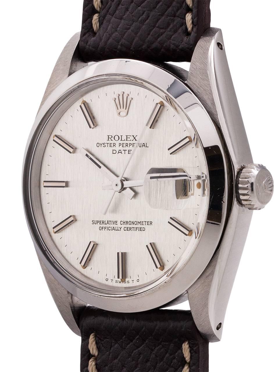 Rolex Stainless Steel Oyster Perpetual Date self winding wristwatch, c 1970 In Excellent Condition In West Hollywood, CA