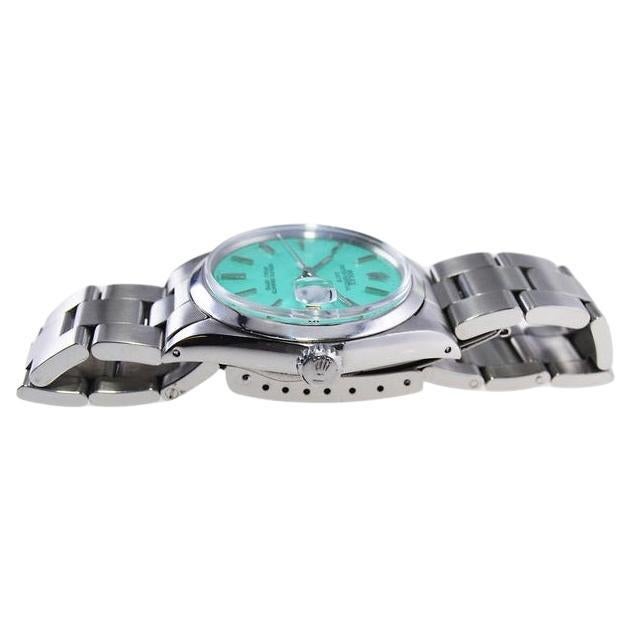 Rolex Stainless Steel Oyster Perpetual Date with Custom Blue Dial 1970's For Sale 2