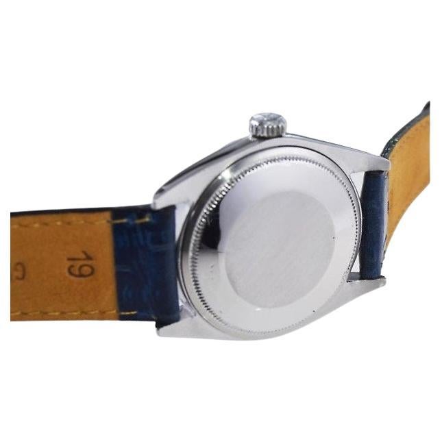 Rolex Stainless Steel Oyster Perpetual Date with Custom Blue Dial 1970's For Sale 5