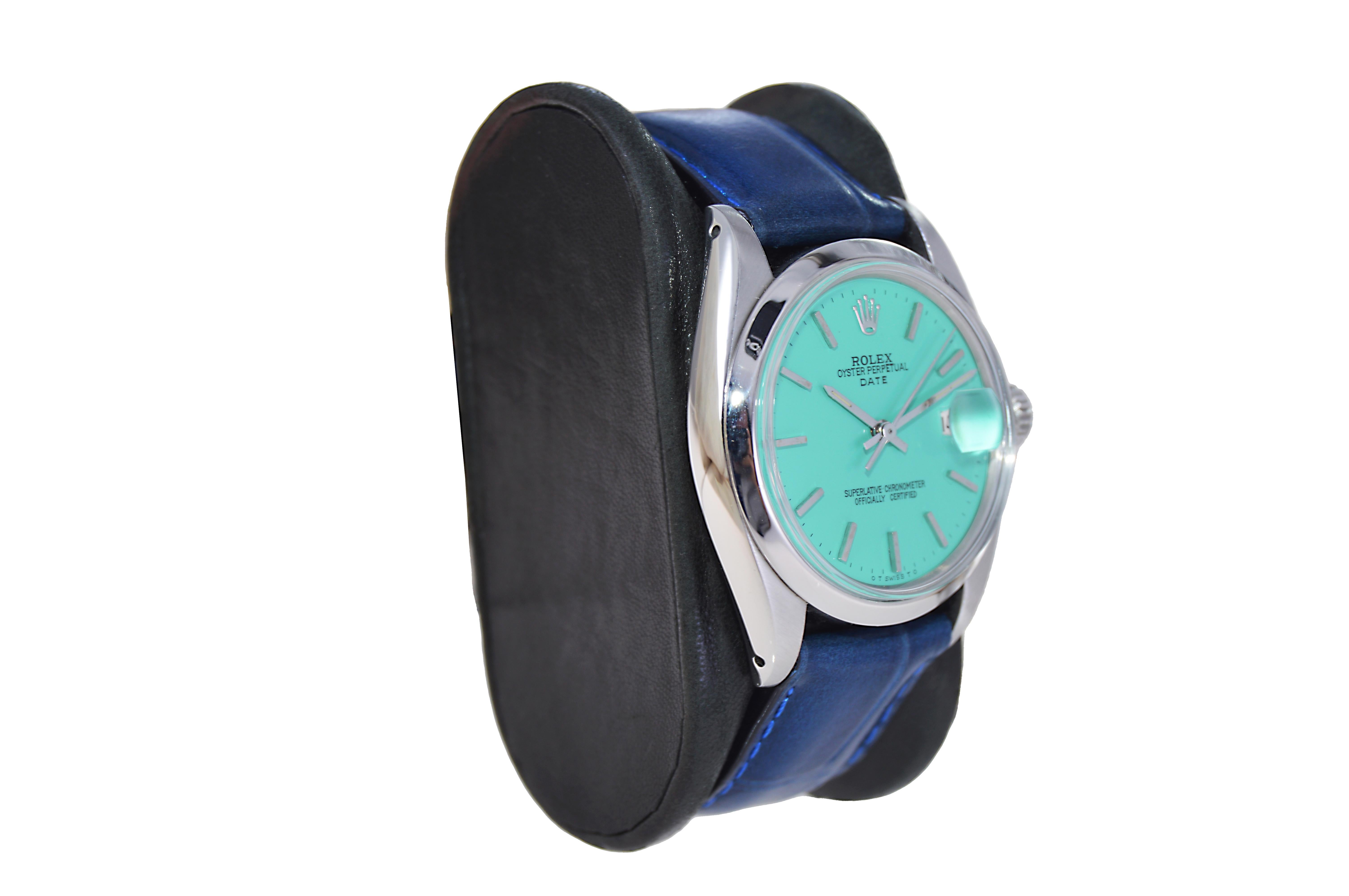 FACTORY / HOUSE: Rolex Watch Company
STYLE / REFERENCE: Oyster Perpetual Date / Reference 1500
METAL / MATERIAL: Stainless Steel
CIRCA / YEAR: 1970's
DIMENSIONS / SIZE: Length 42mm x Diameter 35mm
MOVEMENT / CALIBER: Perpetual Winding / 26 Jewels /