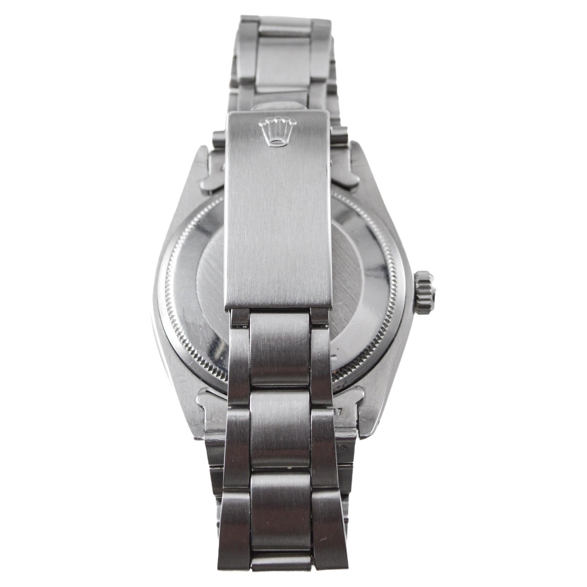 Rolex Stainless Steel Oyster Perpetual Date with Custom Green Dial circa 1970's For Sale 5