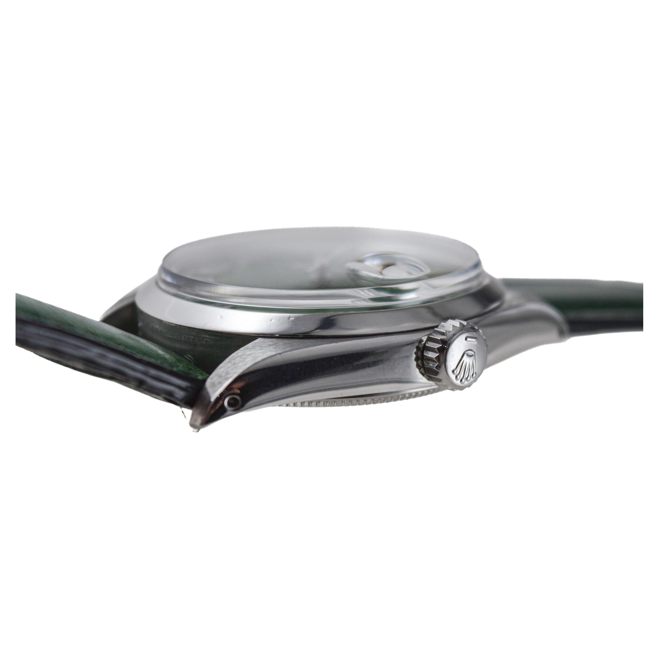 Rolex Stainless Steel Oyster Perpetual Date with Custom Green Dial circa 1970's For Sale 5