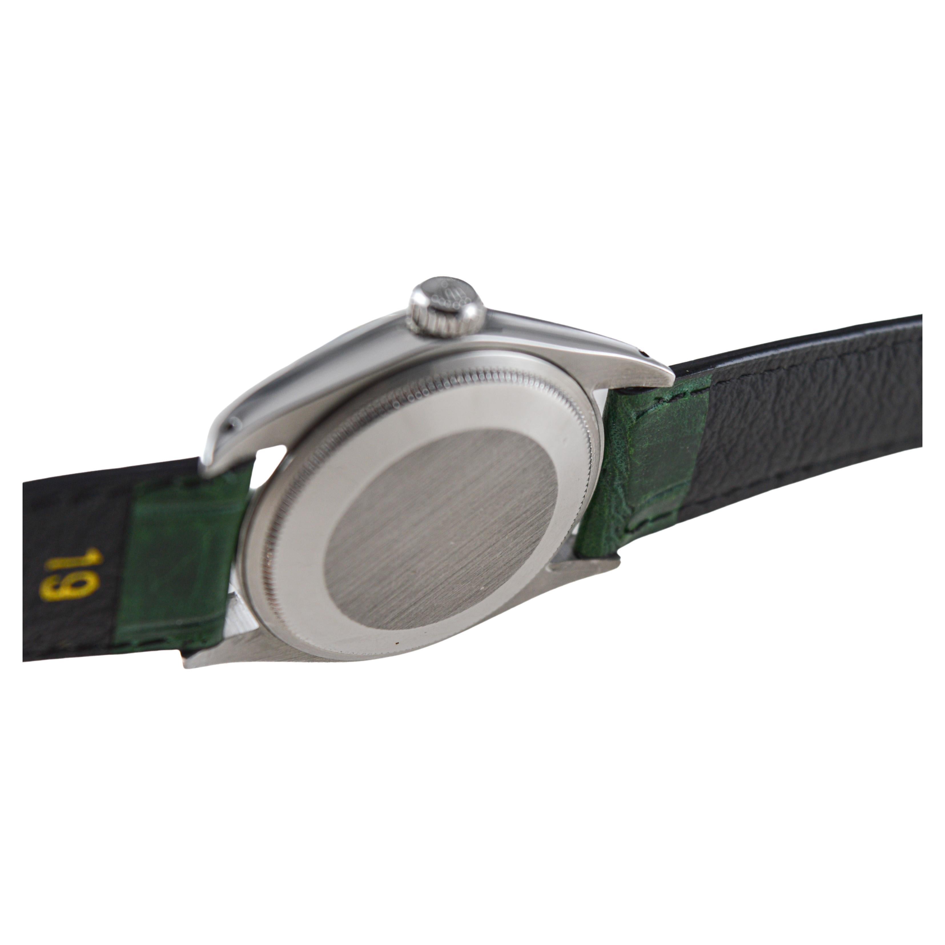 Rolex Stainless Steel Oyster Perpetual Date with Custom Green Dial circa 1970's For Sale 6