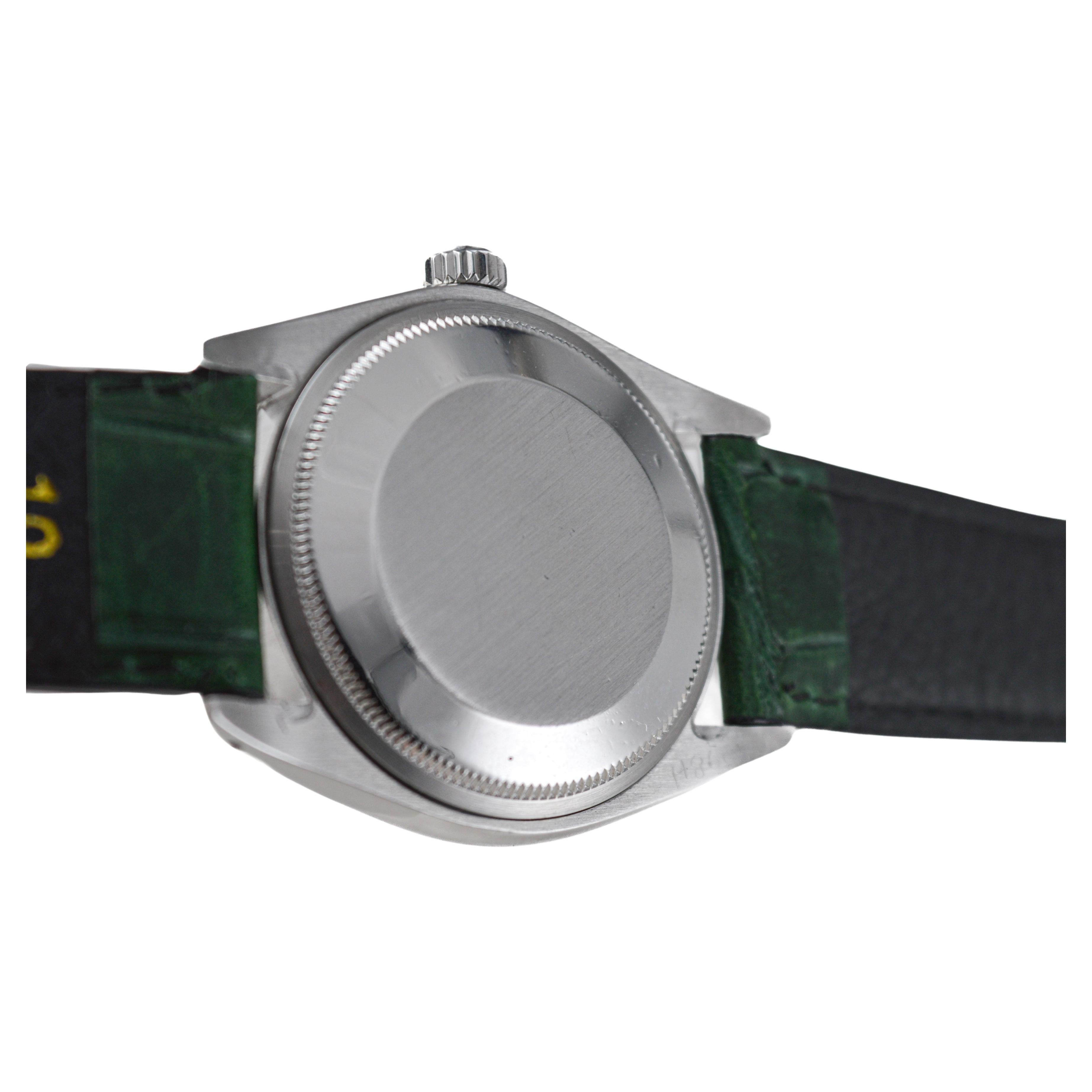 Rolex Stainless Steel Oyster Perpetual Date with Custom Green Dial circa 1970's For Sale 7