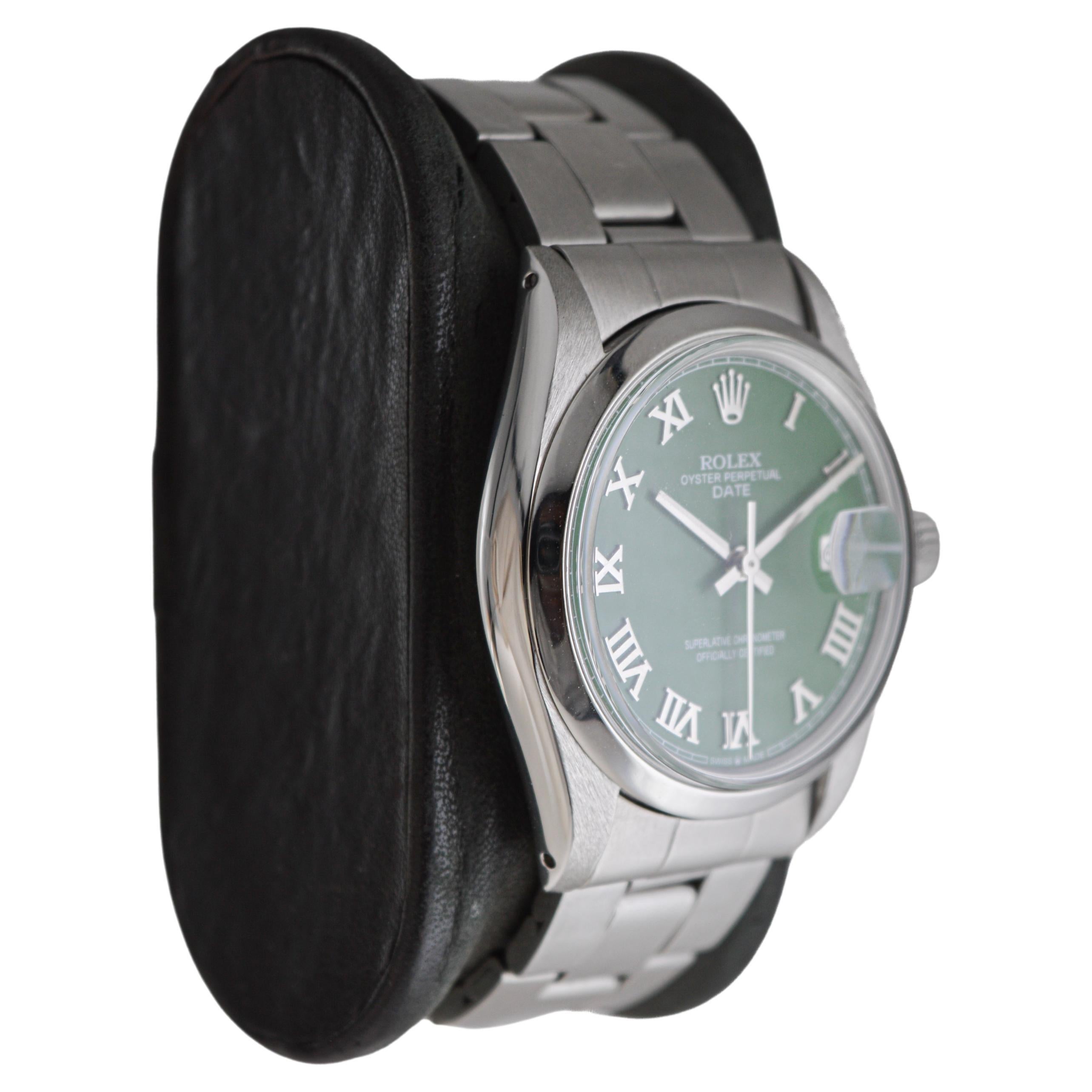 FACTORY / HOUSE: Rolex Watch Company
STYLE / REFERENCE: Oyster Perpetual Date / Reference 1500
METAL / MATERIAL: Stainless Steel
CIRCA / YEAR: 1970's
DIMENSIONS / SIZE: Length 42mm X Diameter 35mm
MOVEMENT / CALIBER: Perpetual Winding / 26 Jewels /