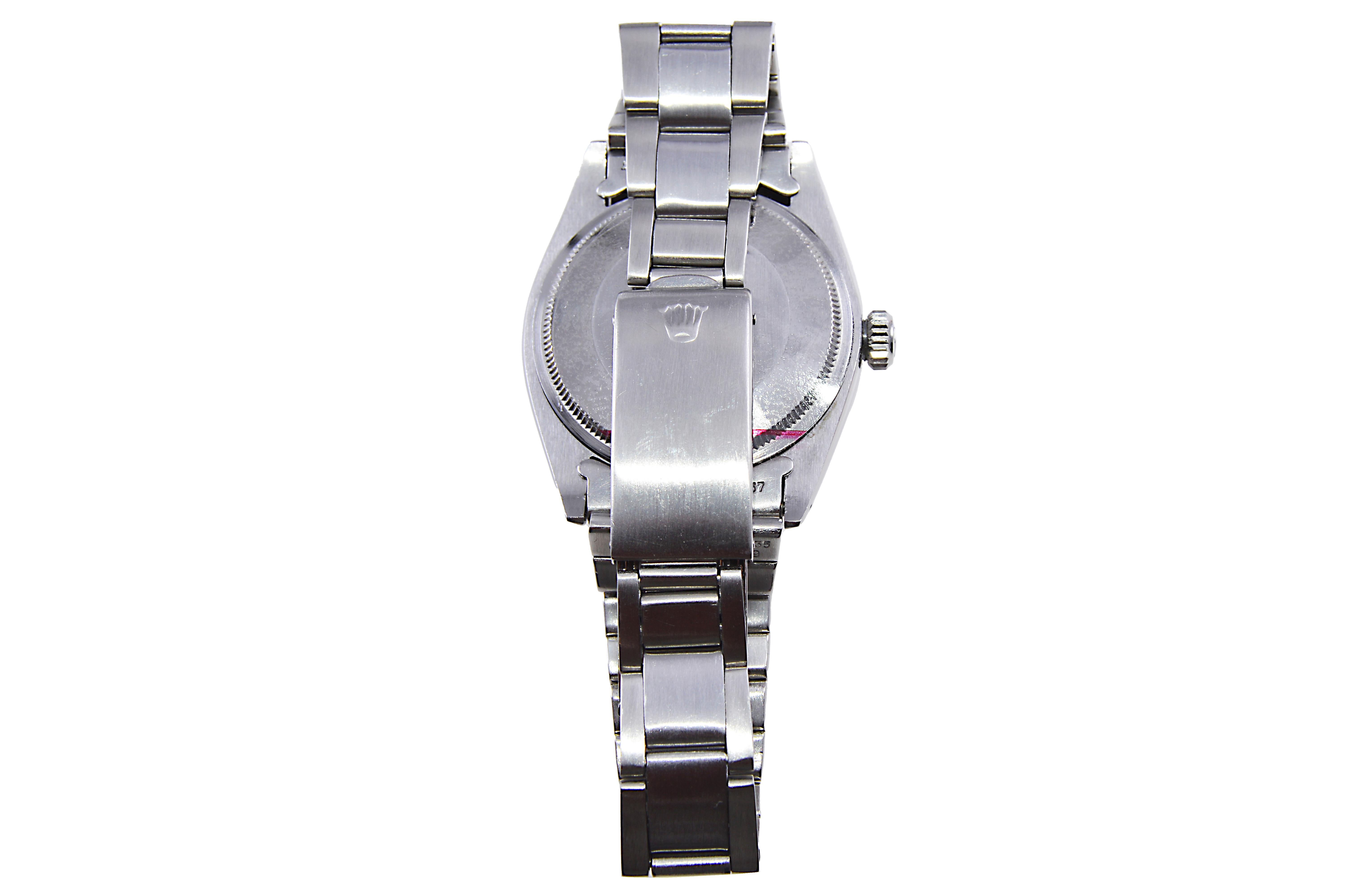 Rolex Stainless Steel Oyster Perpetual Date with Custom Lavender Dial Mid 1960's For Sale 3