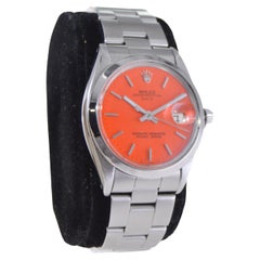 Rolex Edelstahl Oyster Perpetual Date mit maßgefertigtem orangefarbenem Zifferblatt 1960er Jahre
