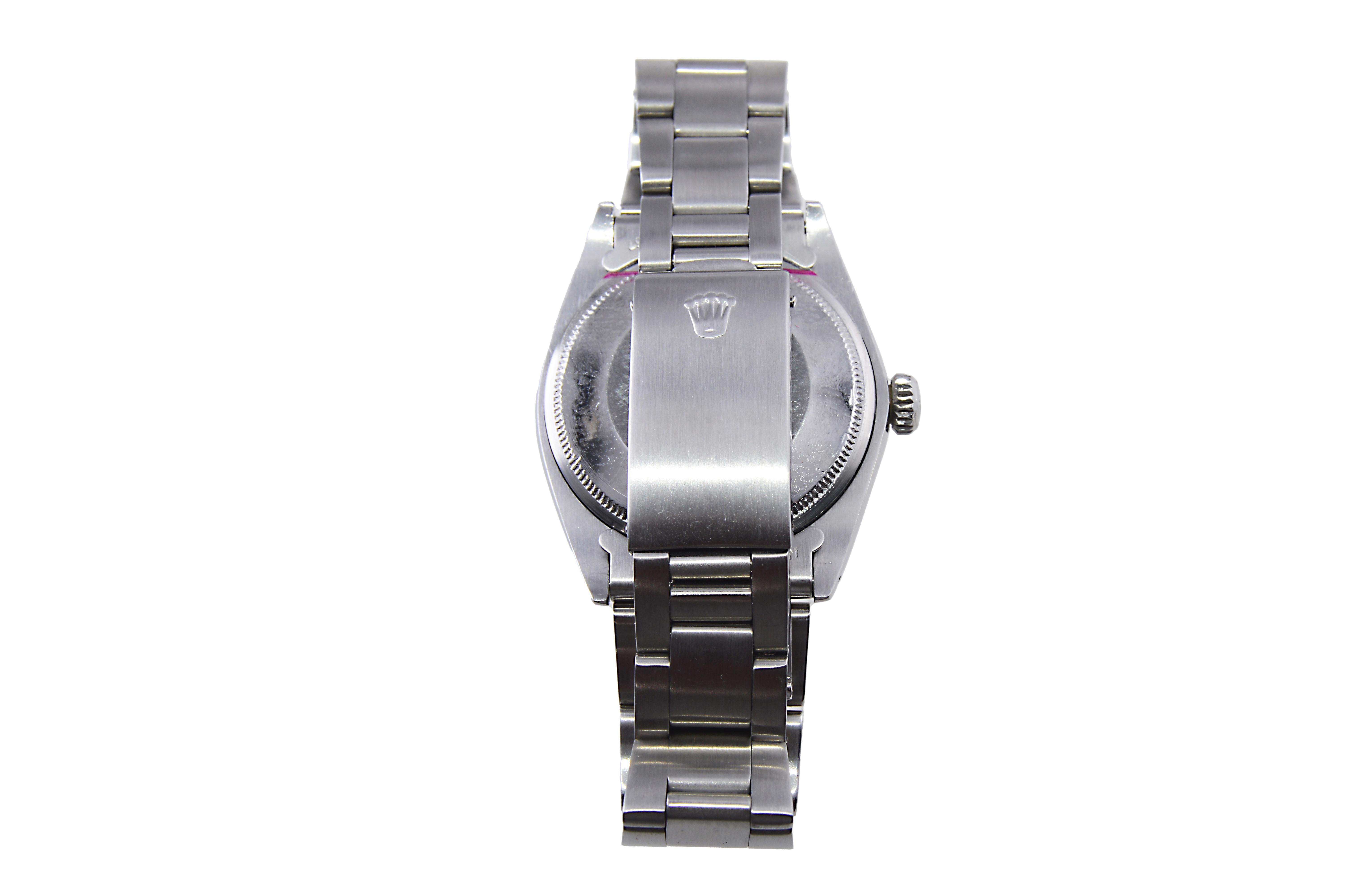 Rolex Stainless Steel Oyster Perpetual Date with Custom Blue Dial 1970's For Sale 1