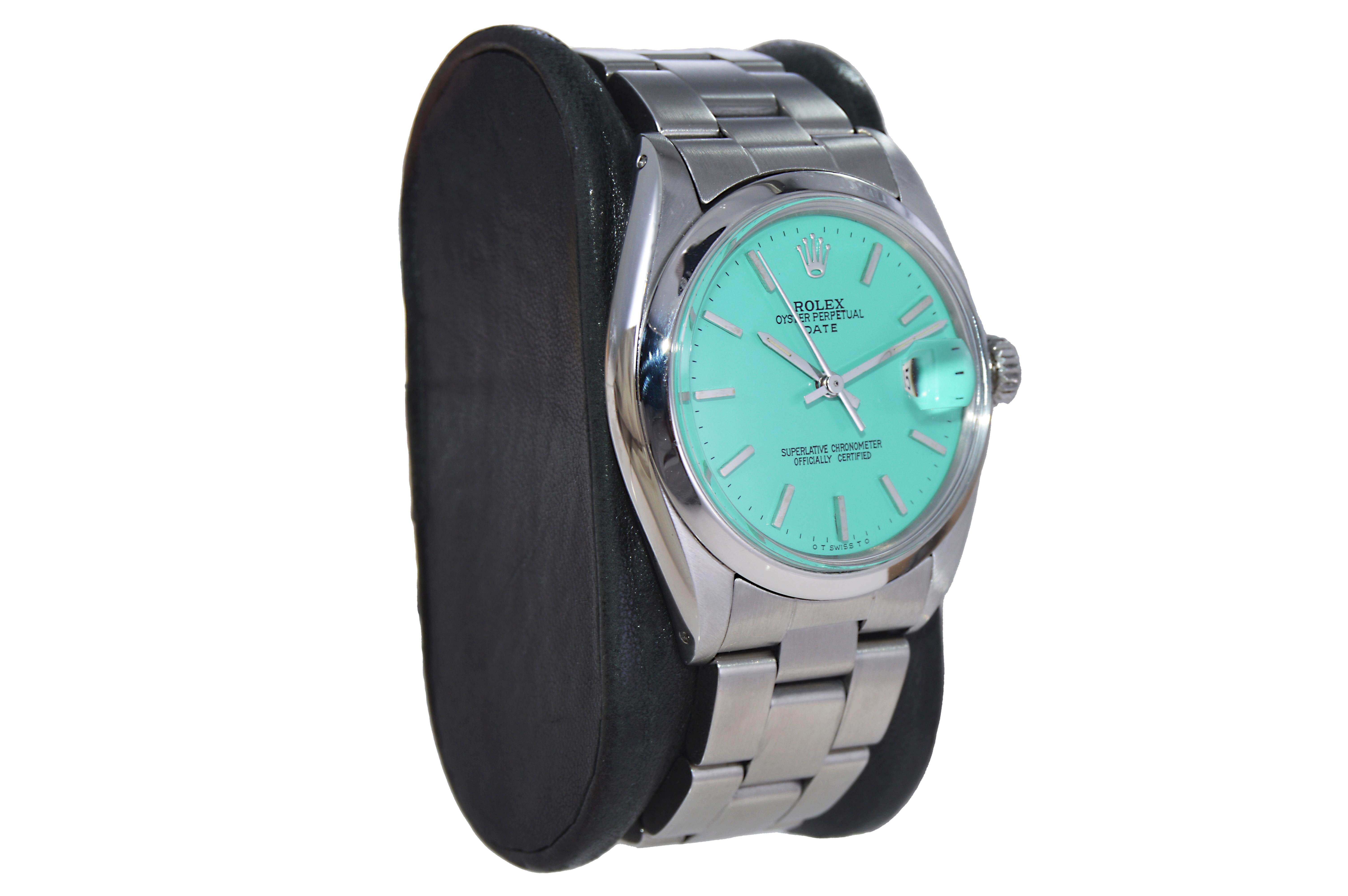 FACTORY / HOUSE: Rolex Watch Company
STYLE / REFERENCE: Oyster Perpetual Date / Reference 1500
METAL / MATERIAL: Stainless Steel
CIRCA / YEAR: 1970's
DIMENSIONS / SIZE: Length 42mm x Diameter 35mm
MOVEMENT / CALIBER: Perpetual Winding / 26 Jewels /
