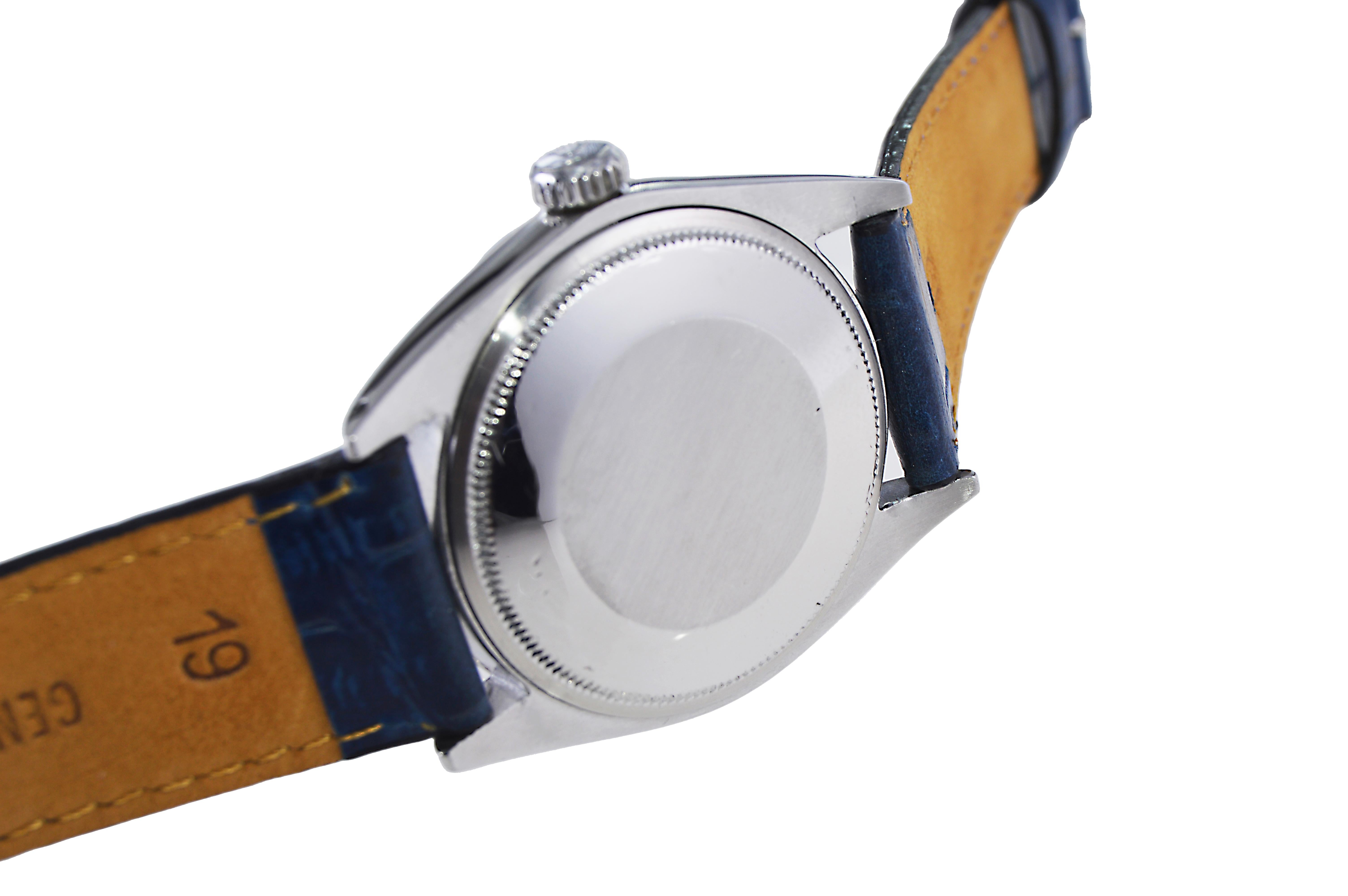 Rolex Stainless Steel Oyster Perpetual Date with Custom Blue Dial 1970's In Excellent Condition In Long Beach, CA