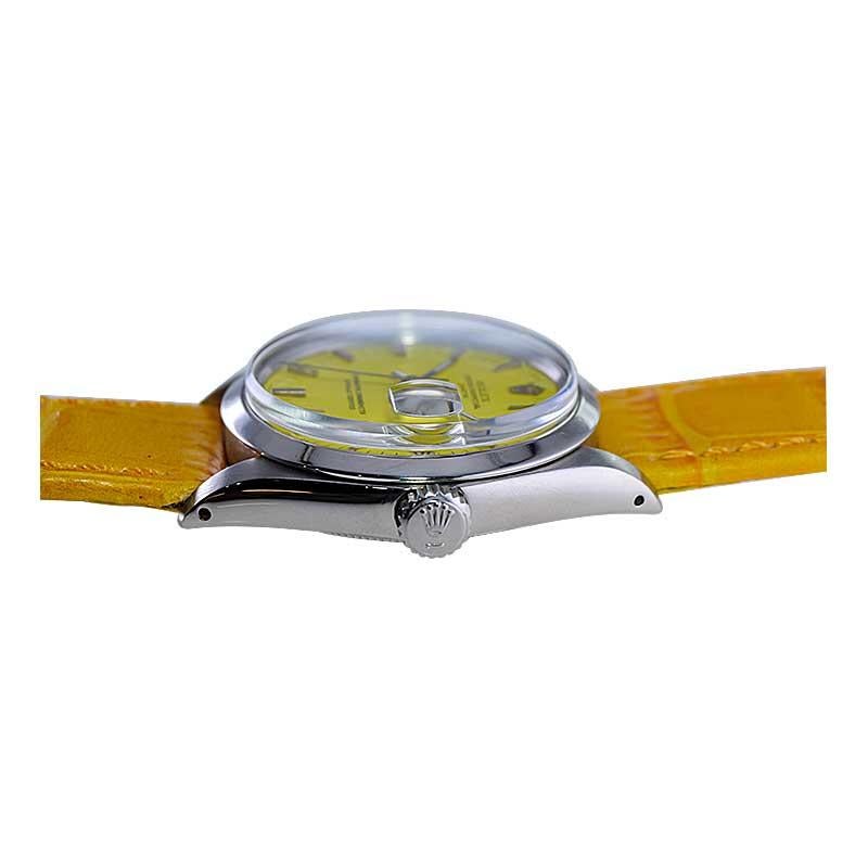 Rolex Stainless Steel Oyster Perpetual Date with Custom Yellow Dial 1970's For Sale 6