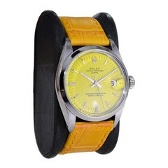 Rolex Edelstahl Oyster Perpetual Date mit maßgefertigtem gelbem Zifferblatt 1970er Jahre