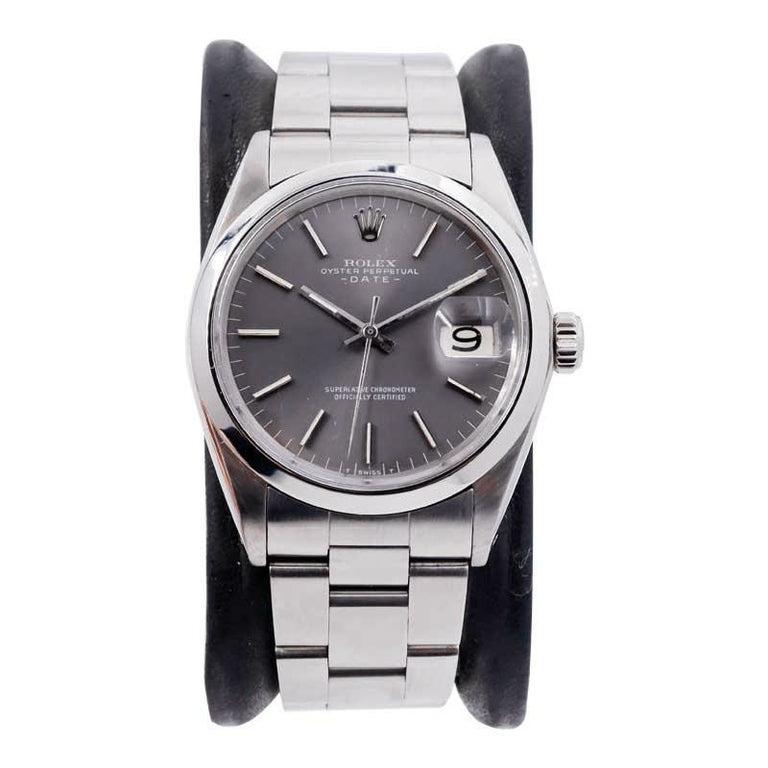 FACTORY / HOUSE: Rolex Watch Company
STYLE / REFERENCE: Oyster Perpetual  Date / Reference 1500
METAL / MATERIAL: Stainless Steel
CIRCA / YEAR: 1970's
DIMENSIONS / SIZE: Length 42mm X Diameter 34mm 
MOVEMENT / CALIBER: Perpetual Winding / 26 Jewels
