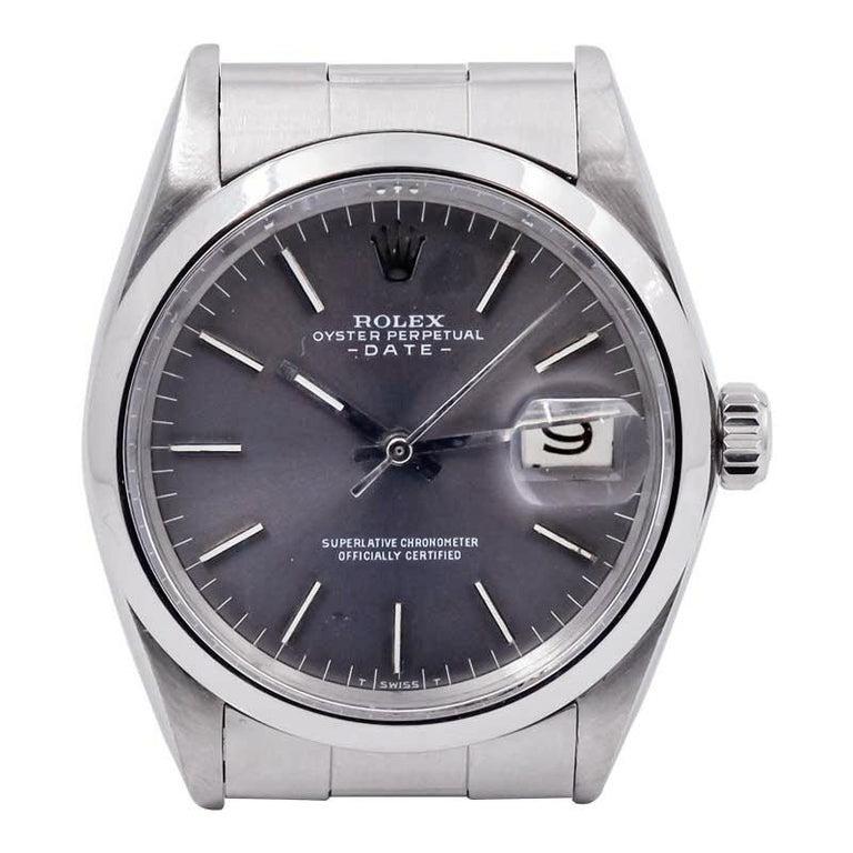 Modern Rolex Stainless Steel Oyster Perpetual Date with Factory Original Charcoal Dial For Sale