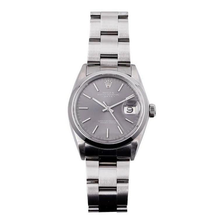 Women's or Men's Rolex Stainless Steel Oyster Perpetual Date with Factory Original Charcoal Dial For Sale