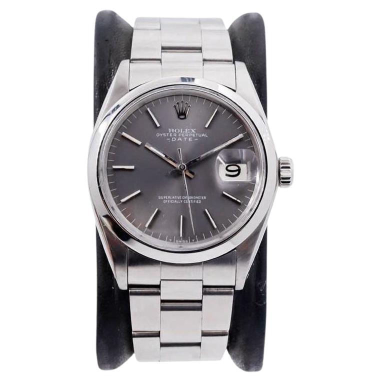 Rolex Stainless Steel Oyster Perpetual Date with Factory Original Charcoal Dial For Sale