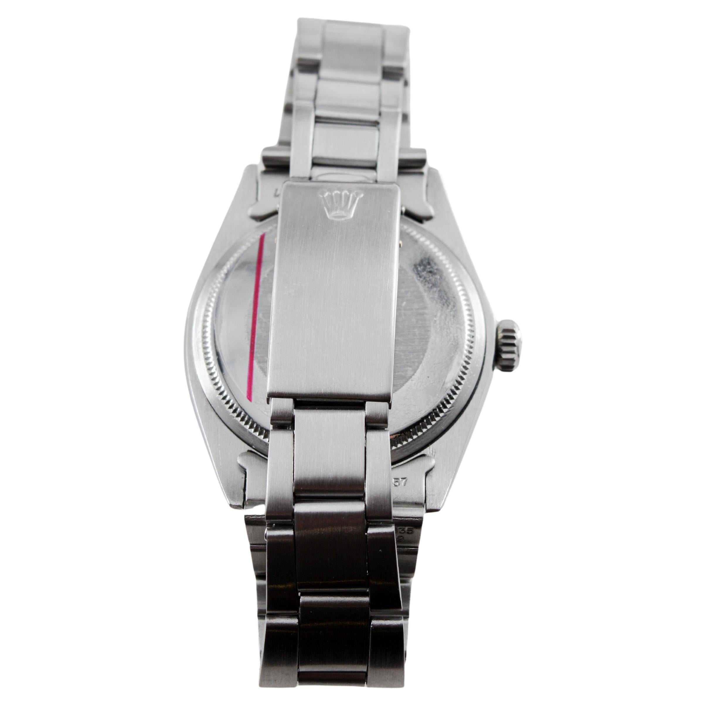 Rolex Edelstahl Oyster Perpetual Date mit original blauem Original-Zifferblatt 1970er Jahre im Angebot 7