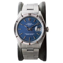 Rolex Edelstahl Oyster Perpetual Date mit original blauem Original-Zifferblatt 1970er Jahre