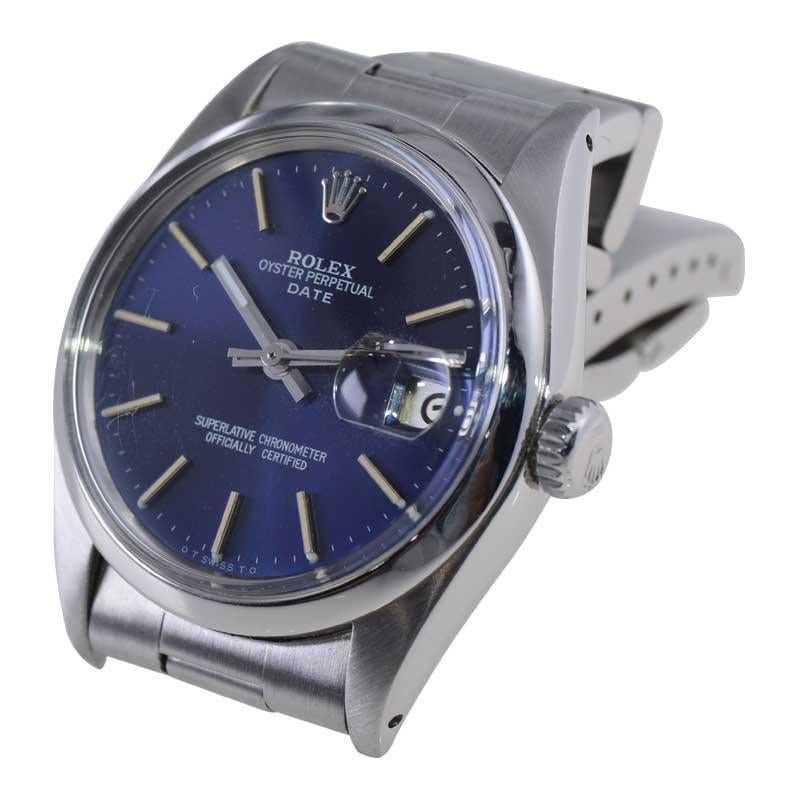 Rolex Stainless Steel Oyster Perpetual Date with Original Blue Dial circa 3