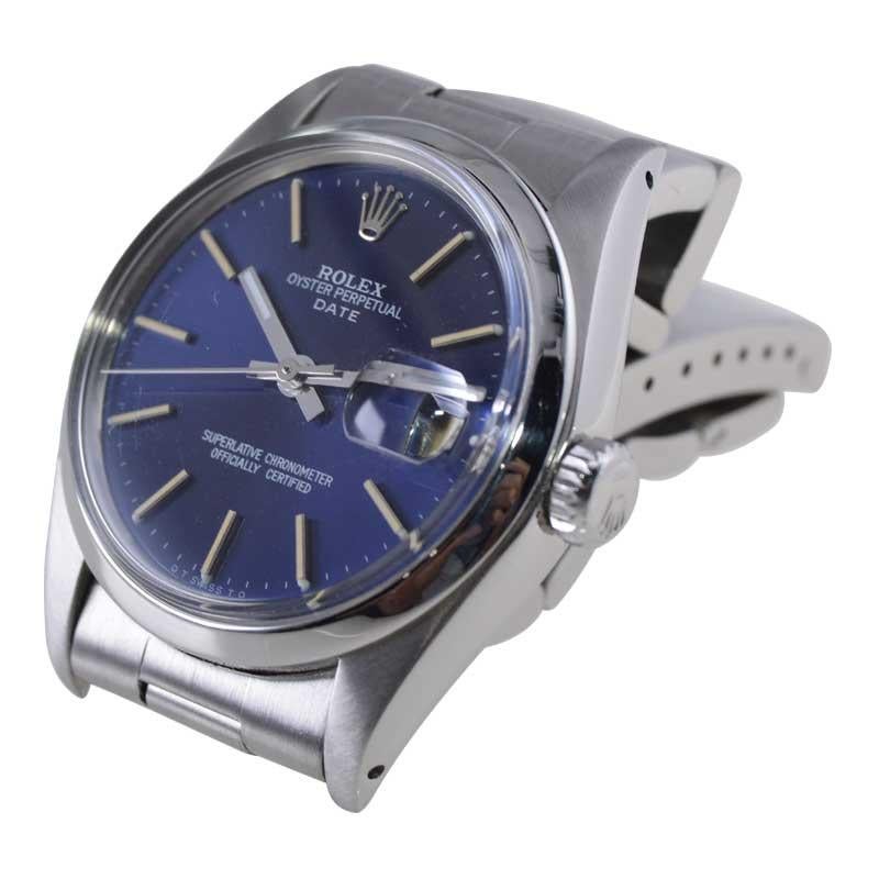 Rolex Stainless Steel Oyster Perpetual Date with Original Blue Dial circa 4