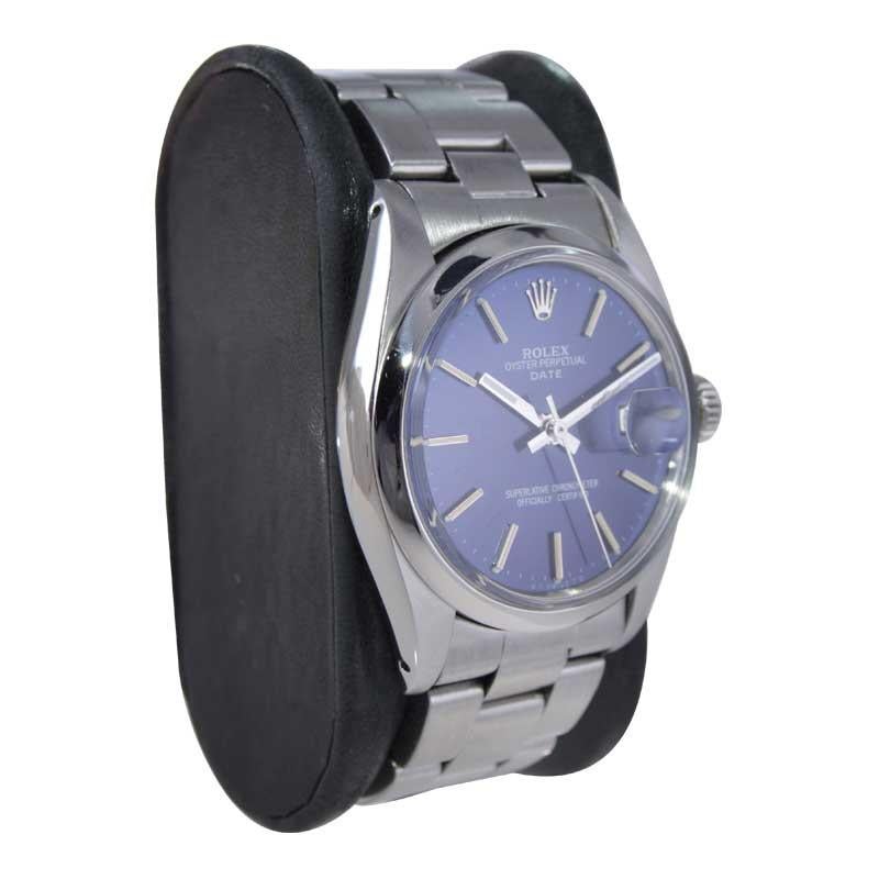Women's or Men's Rolex Stainless Steel Oyster Perpetual Date with Original Blue Dial circa