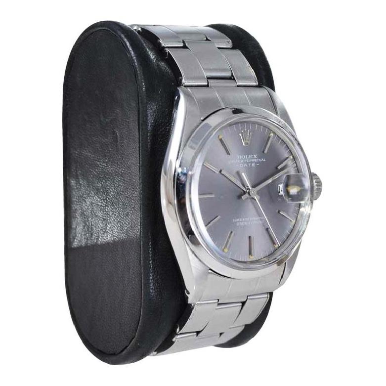 Modern Rolex Stainless Steel Oyster Perpetual Date with Original Bracelet and Rare Dial For Sale