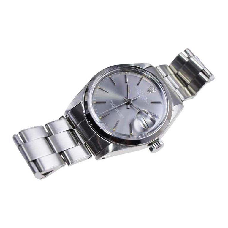Rolex Stainless Steel Oyster Perpetual Date with Original Bracelet and Rare Dial For Sale 1