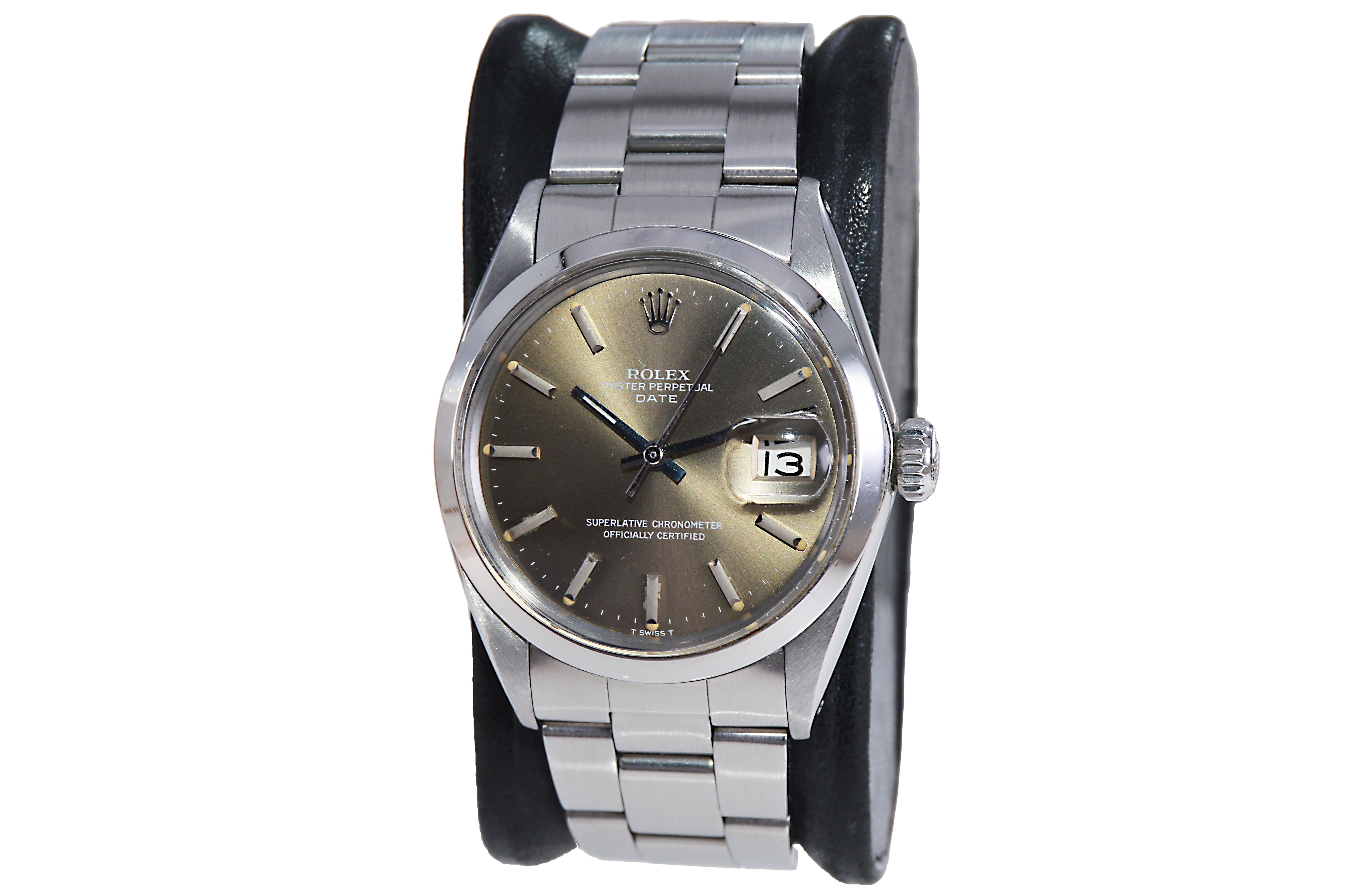 Modernist Rolex Stainless Steel Oyster Perpetual Date with Original Dial circa Late 1960's For Sale