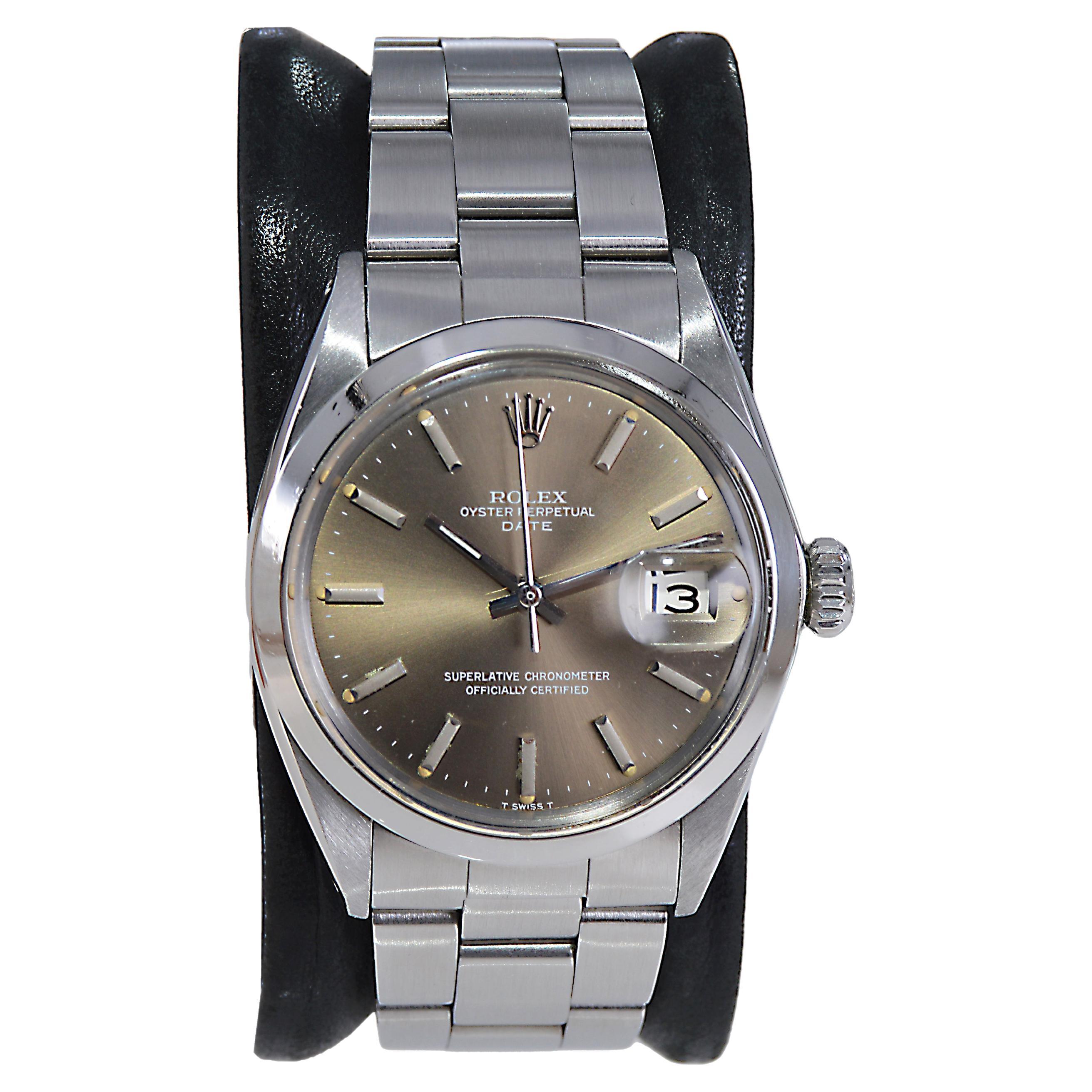 Rolex Stainless Steel Oyster Perpetual Date with Original Dial circa Late 1960's For Sale