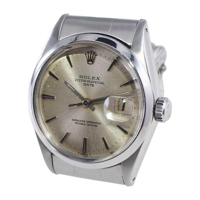 Rolex Edelstahl Oyster Perpetual Date mit Original Zifferblatt aus Mitte der 1960er Jahre im Angebot 6