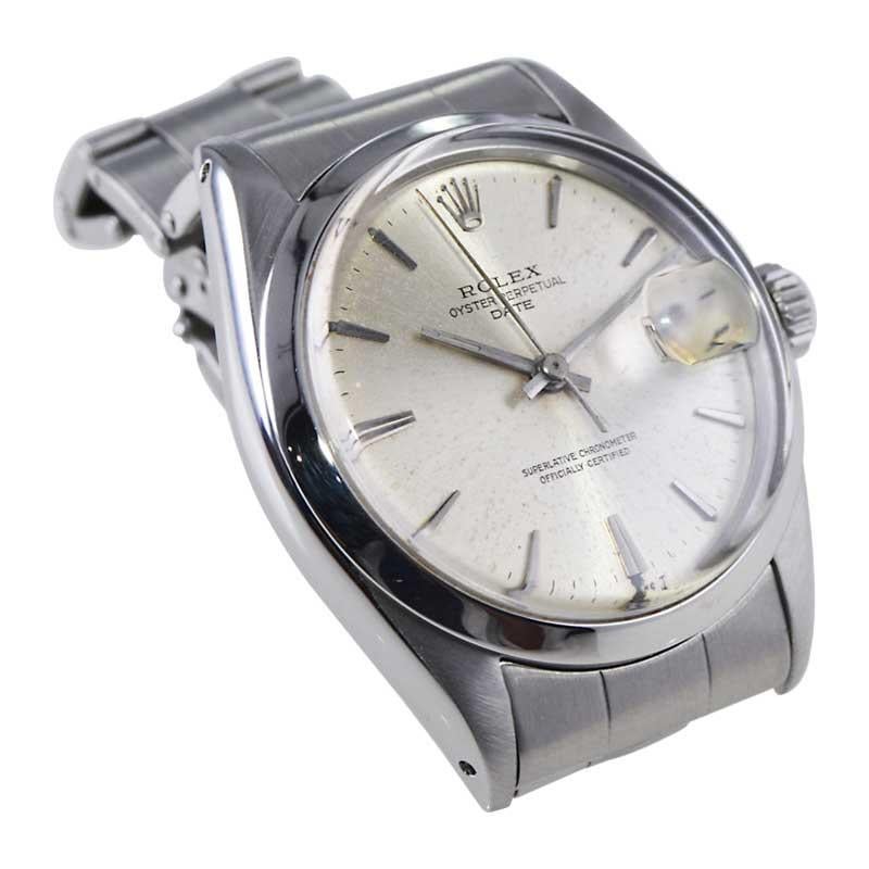 Women's or Men's Rolex Stainless Steel Oyster Perpetual Date with Original Dial from Mid 1960's For Sale