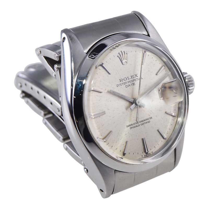 Rolex Edelstahl Oyster Perpetual Date mit Original Zifferblatt aus Mitte der 1960er Jahre im Angebot 4