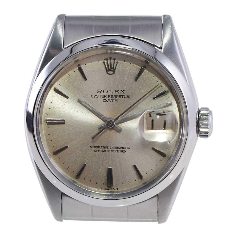 Rolex Stainless Steel Oyster Perpetual Date with Original Dial from Mid 1960's For Sale 2